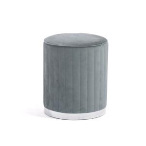 Pouf velours capitonné base chromée gris/argent
