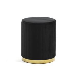Pouf velours capitonné base chromée noir/or