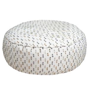 Pouf XXL déhoussable rond en tissu blanc poils multi couleu…