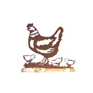 Poule bois et métal marron 43 x 38 cm