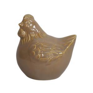 Poule en céramique émaillée marron 13 x 11 x 13.5cm