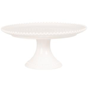 Présentoir à gâteau bord perles en faïence blanche