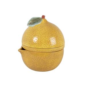 Presse-citron et couvercle en grès jaune et vert