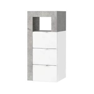 Rangement  3 tiroirs 35cm blanc laqué et aspect béton