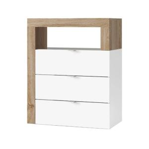 Rangement  3 tiroirs 64cm blanc laqué et aspect bois finiti…