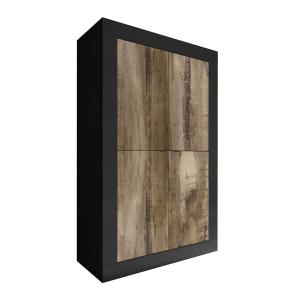 Rangement 4 portes finition noir mat et aspect bois antik