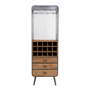 Rangement bar en bois massif et acier gris