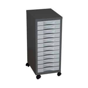 Rangement sur roulettes 12 tiroirs en acier anthracite et g…