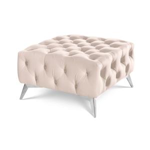 Repose-pieds Chesterfield en velours beige avec pieds chrom…
