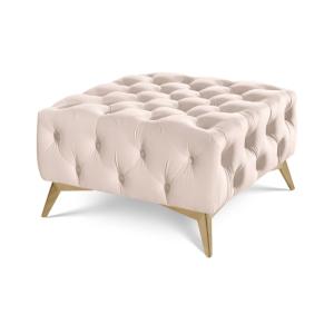 Repose-pieds Chesterfield en velours beige avec pieds dorés