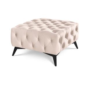 Repose-pieds Chesterfield en velours beige avec pieds noirs