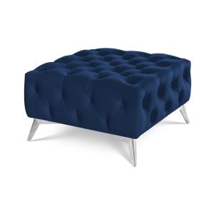 Repose-pieds Chesterfield en velours bleu avec pieds chromé…
