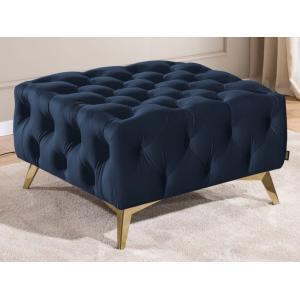 Repose-pieds Chesterfield en velours bleu avec pieds dorés