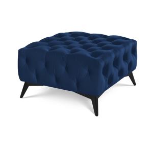 Repose-pieds Chesterfield en velours bleu avec pieds noirs