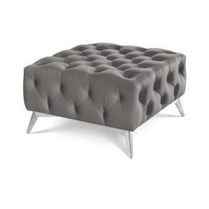 Repose-pieds Chesterfield en velours gris avec pieds chromé…