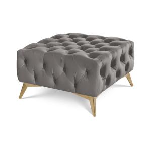 Repose-pieds Chesterfield en velours gris avec pieds dorés