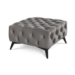 Repose-pieds Chesterfield en velours gris avec pieds noirs