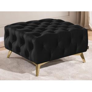 Repose-pieds Chesterfield en velours noir avec pieds dorés