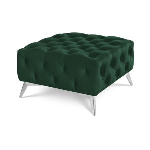 Repose-pieds Chesterfield en velours vert avec pieds chromé…