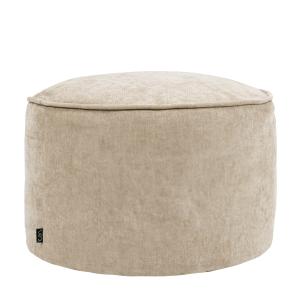 Repose-pieds pouf rond en tissu chenille texturé beige