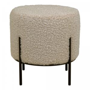 Repose-Pieds  rond imitation laine beige et pieds acier