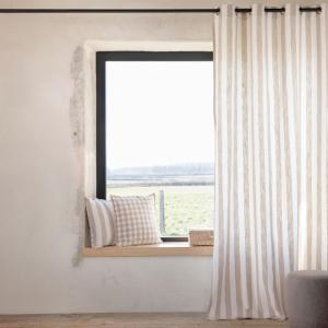 Rideau 100% coton larges rayures lourmarin beige 140x260 cm