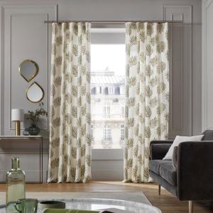 Rideau à Fronceur en Toile de lin viscose rebrodée de feuil…