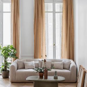 Rideau à Oeillets en 100% lin lavé légèrement froissé Beige…