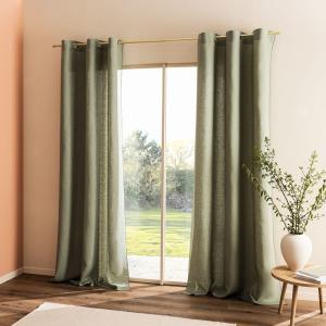 Rideau à œillets en pur lin lavé Lichen 150x260cm