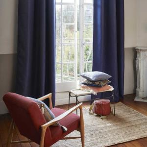 Rideau à Oeillets en Tissage toile à l'effet satiné Bleu