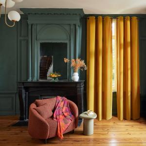 Rideau à Oeillets en Velours mat au tissage dense Jaune