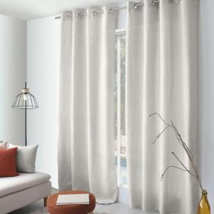 Rideau à oeillets feuillage aspect gaufré polyester ecru 13…