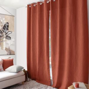 Rideau à oeillets feuillage aspect gaufré polyester terraco…