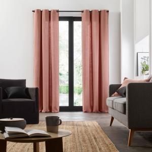 Rideau à oeillets noirs en lin Argile et feston noir 135x28…