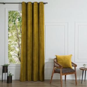 Rideau à oeillets velours de coton moutarde 135x260