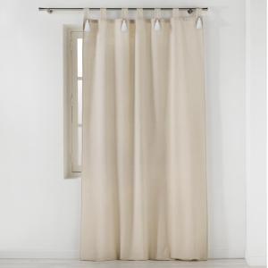 Rideau à passants avec pompons uni polyester/coton blanc 14…