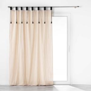 Rideau à passants et pompons polyester naturel 140x240 cm