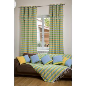 Rideau ajustable coton jaune turquoise vert 140 x 250 à 280