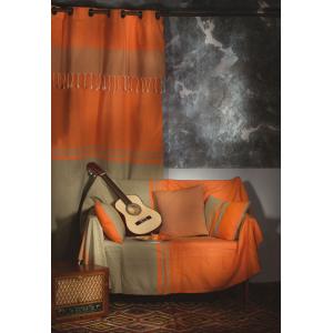 Rideau ajustable coton rayures orange et vert 140 x 250 à 2…