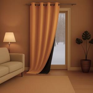 Rideau anti-froid doublé polaire flanelle jaune ocre 140x26…