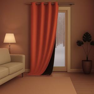 Rideau anti-froid doublé polaire flanelle orange foncé 140x…