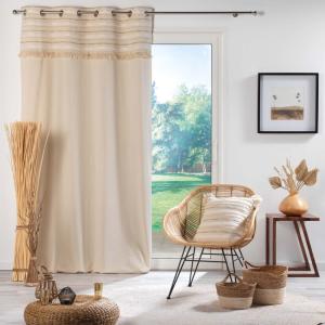 Rideau au top tissé et frangé coton naturel 140x240 cm