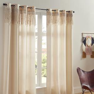 Rideau avec frise en macramé coton naturel 140x260 cm