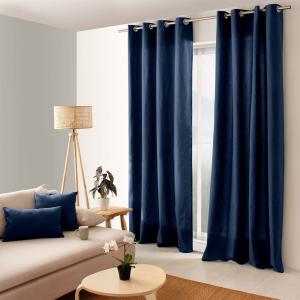 Rideau coloré en pur coton 8 œillets bleu marine 135x240 cm…