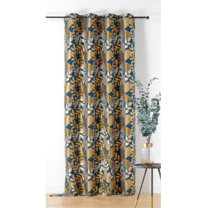 Rideau d'ameublement motifs feuillages bleu 140x250cm
