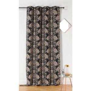 Rideau d'ameublement motifs floraux polyester noir 140x245…