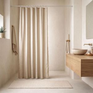 Rideau de douche  - effet lin crochets transparents polyest…