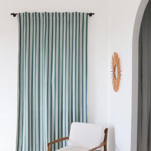 Rideau en coton et polyester vert et blanc 140x250