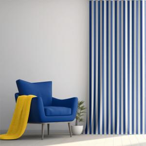 Rideau en coton imprimé rayures bleues 250x140