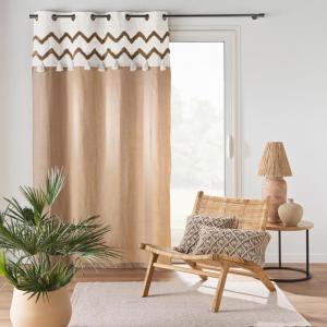 Rideau en coton motif chevrons et pompons camel 140x240 cm